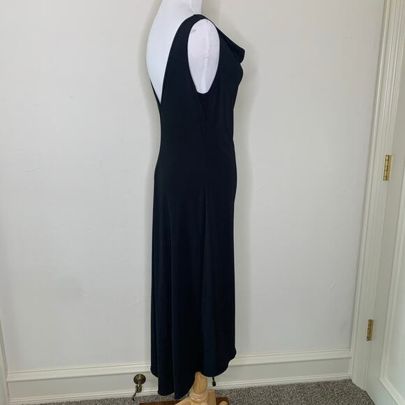 French Curve Black Draped Neck Back V Neck Sz Large - Picture 4 of 10